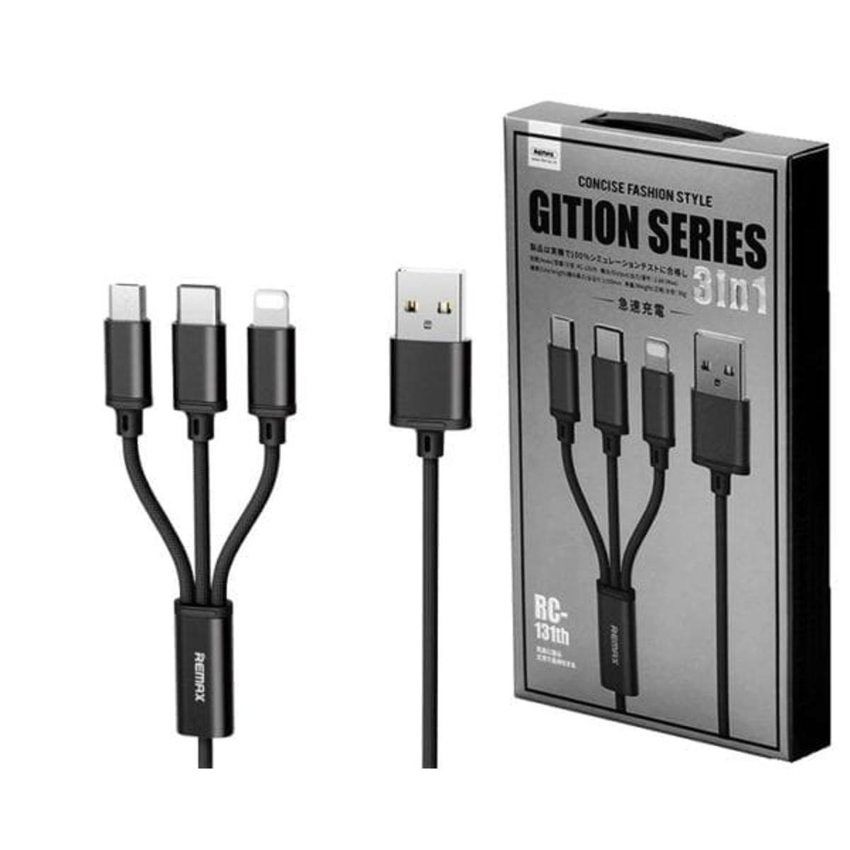 5f542233-86fb-41d9-980a-b32ab946a4b7 Buy Remax Gition RC-131th 3 in 1 USB Cable – Micro USB, Type-C & Lightning Fast Charging - Image 1