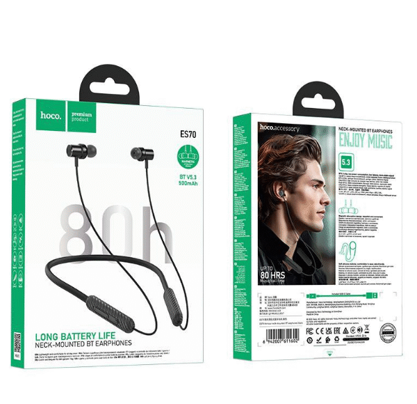 Hoco ES70 Armour Bluetooth Neckband | 80 Hours Battery, Bluetooth V5.3, Type-C Charging