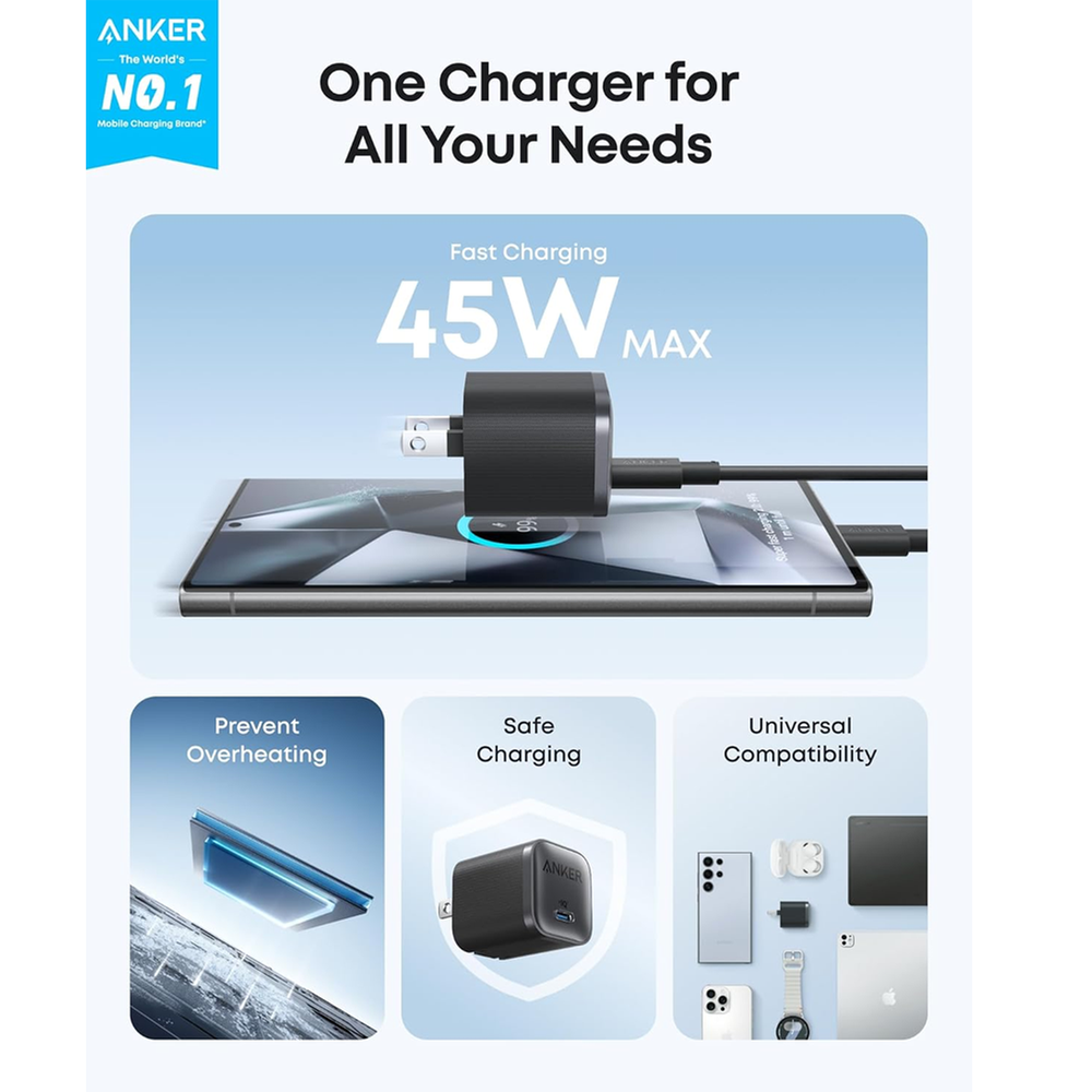 Anker Nano Pro 1C 45W GaN Charger (A2692) | Super Fast Charging, Compact Design, Advanced Safety Features