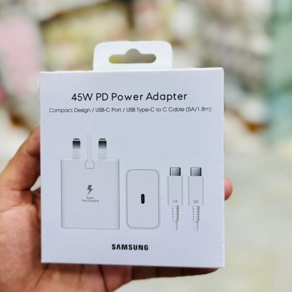 Samsung 45W 3-Pin PD Power Adapter with 1.8m C to C Cable – Super Fast Charging, Compact Design, Universal Compatibility